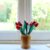 red tulips on clear glass jar